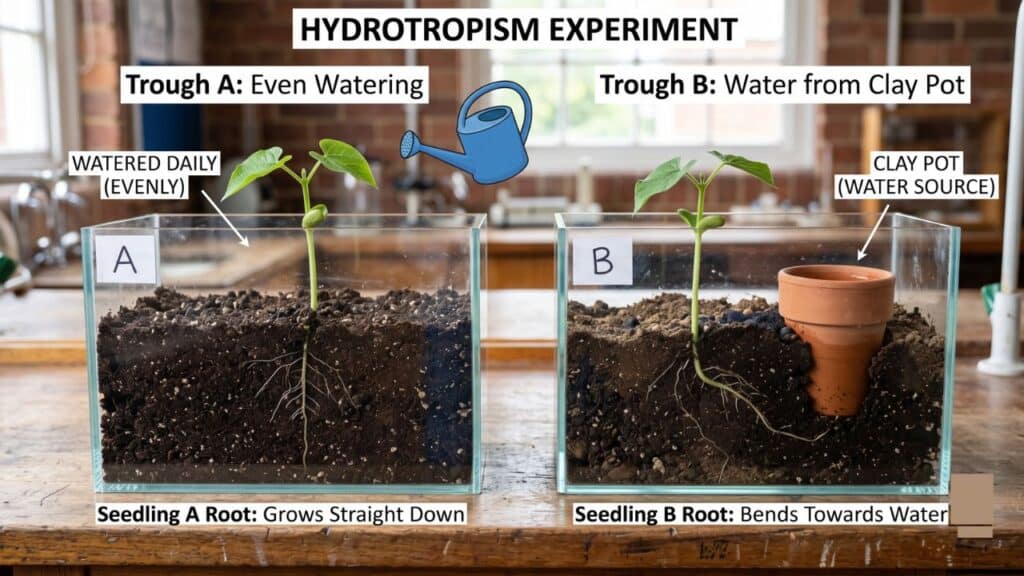 an experiment to demonstrate hydrotropism.